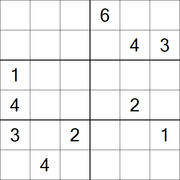 Sudoku 6x6 - Hard