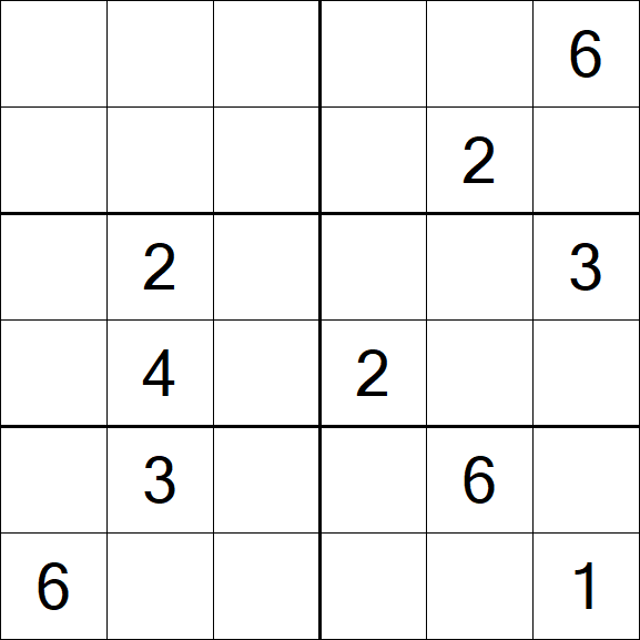 Sudoku 6x6 - Hard