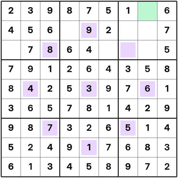 Asterisk Sudoku eine fast vollständige zeile schließen