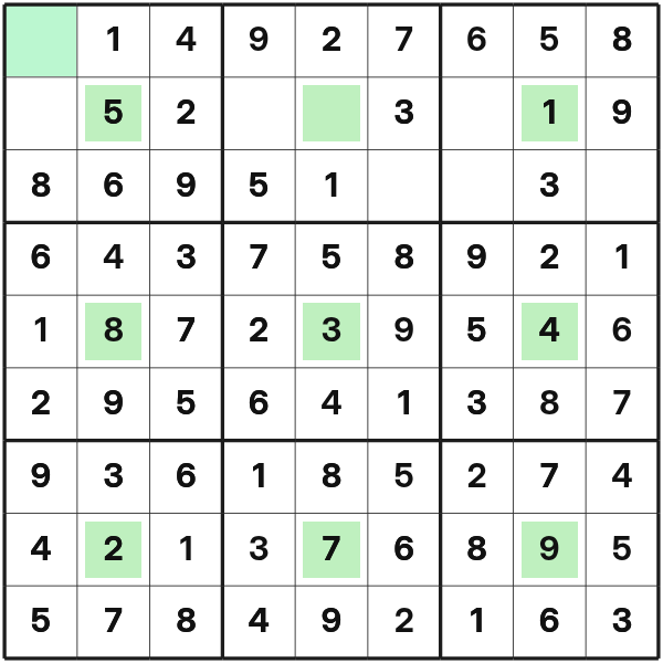 Center Dot Sudoku eine fast vollständige zeile schließen