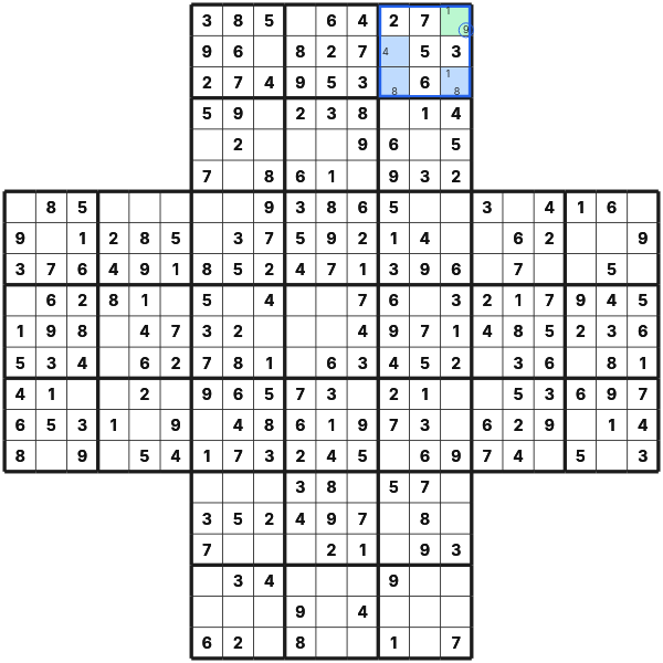 Hidden single in Cross Sudoku