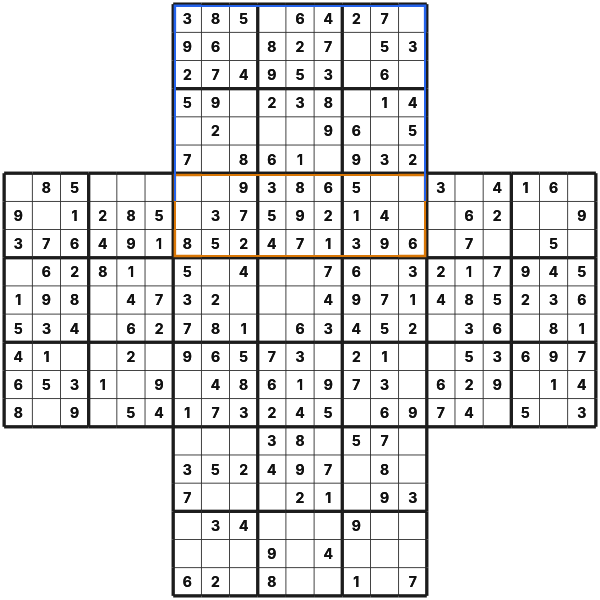 Cross Sudoku component grid and shared area