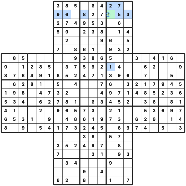 Single candidate in Cross Sudoku