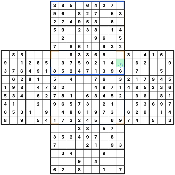 Solving a shared cell in Cross Sudoku