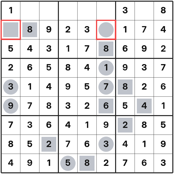 Zwei offene Felder in Even-Odd Sudoku
