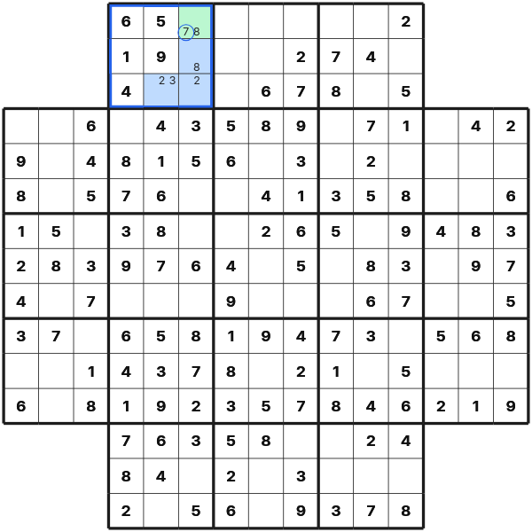 Hidden single in Flower Sudoku