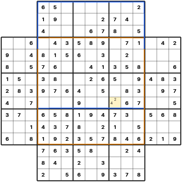 Intersecting candidates in a shared Flower Sudoku cell