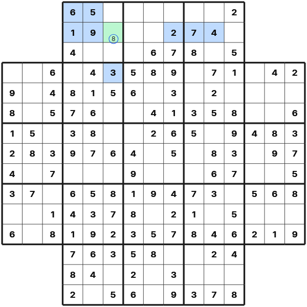 Single candidate in Flower Sudoku
