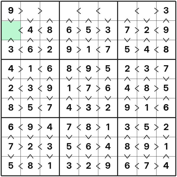 Greater Than Sudoku eine fast vollständige spalte schließen