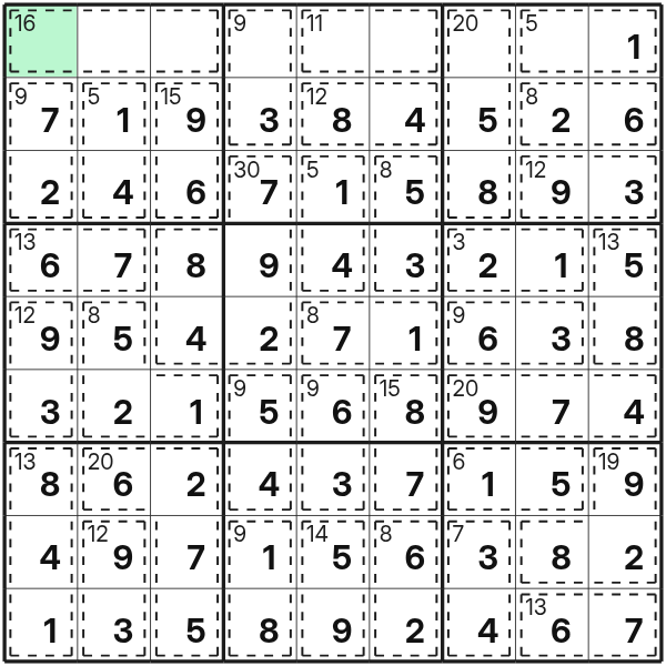Killer Sudoku eine fast vollständige spalte schließen