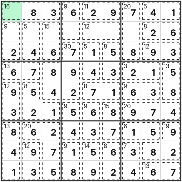 Killer Sudoku eine fast vollständige zeile schließen