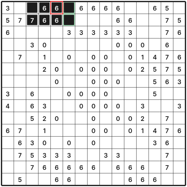 A neighboring six forces the last two cells to be black