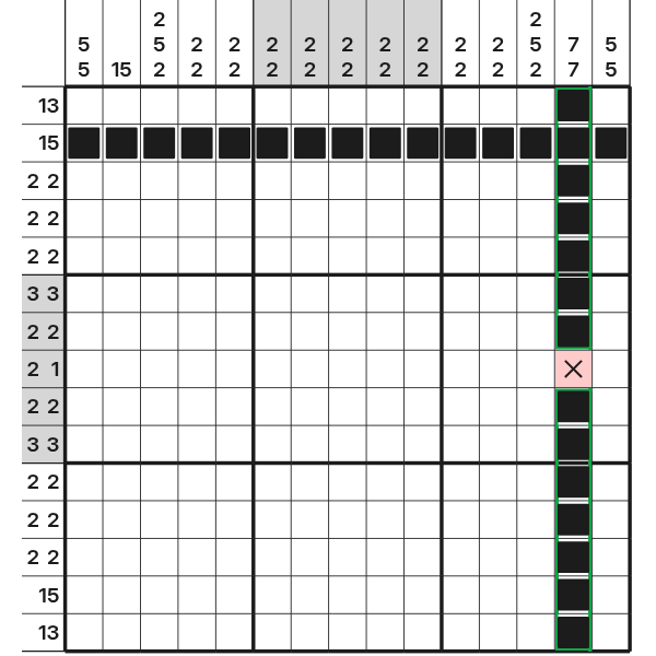 Two blocks of seven exactly fit with one separator
