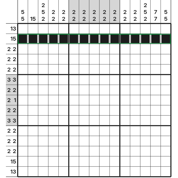 A clue of fifteen fills the entire row