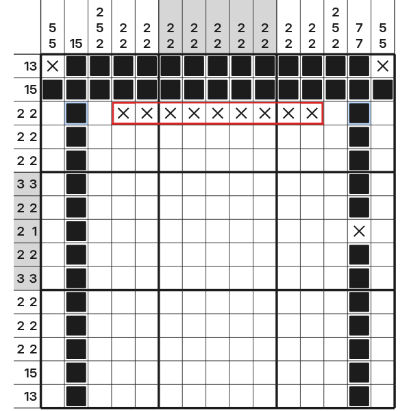 Two anchored blocks exclude the middle of the row