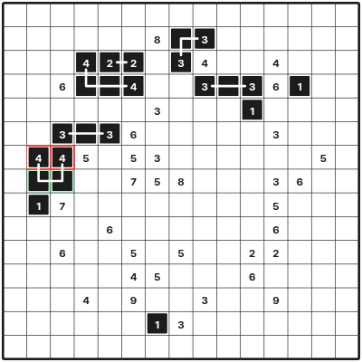 Adjacent fours require a three-step detour below the pair