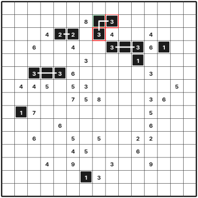 The remaining upper pair of threes must turn through one cell