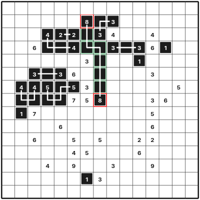 A pair of eights follows its only exact-length corridor