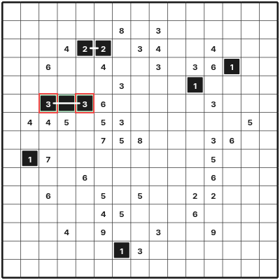 A pair of threes at exact distance has one straight path
