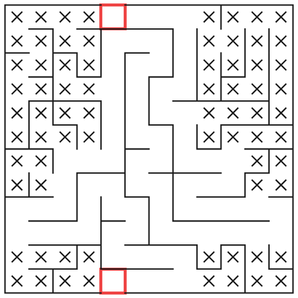 All false branches are crossed out and one corridor remains
