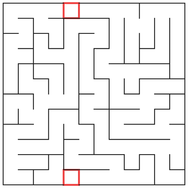 Entrance at the top and exit at the bottom of a small picture maze