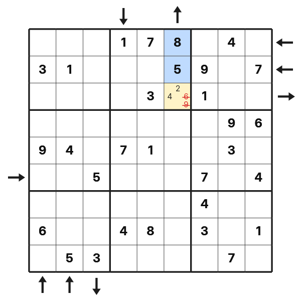 Rossini arrow removes candidates without solving the cell