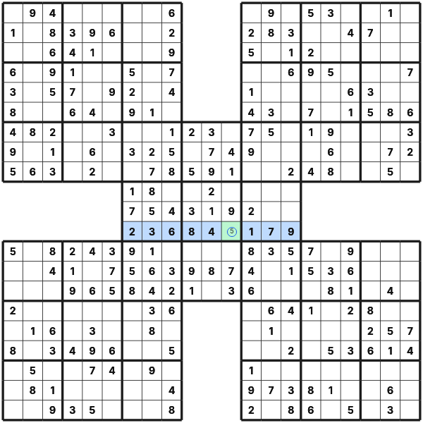 Completing one unit in Samurai Sudoku