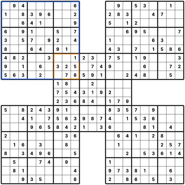 Samurai Sudoku component grid and shared area