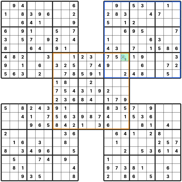 Solving a shared cell in Samurai Sudoku