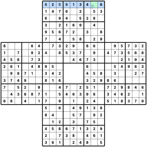 Completing one unit in Sohei Sudoku
