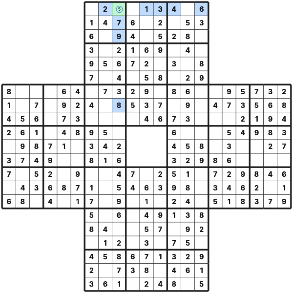 Single candidate in Sohei Sudoku