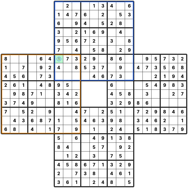 Solving a shared cell in Sohei Sudoku