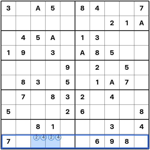 Two cells form a naked pair with 2 and 4