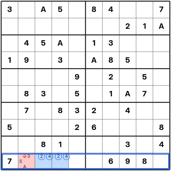 A naked pair removes reserved symbols from another cell