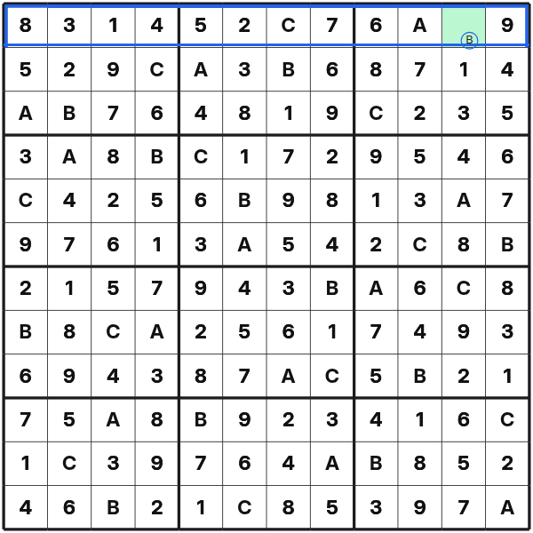 Only symbol B is missing from the first row