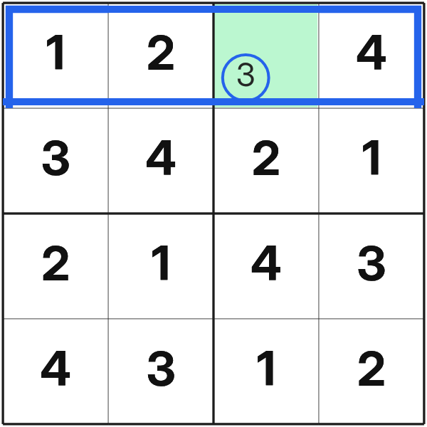 Only symbol 3 is missing from the first row