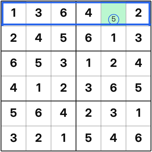 Only symbol 5 is missing from the first row