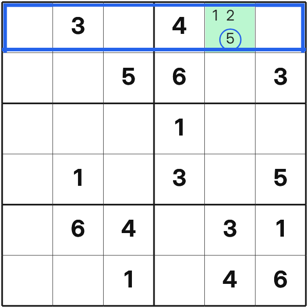 Symbol 5 has one position in zeile 1