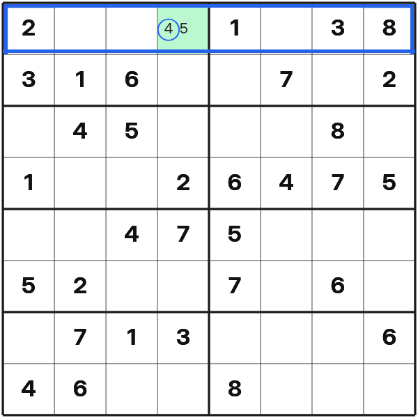 Symbol 4 has one position in zeile 1