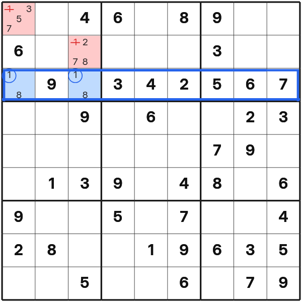 A row claims digit one inside a single box