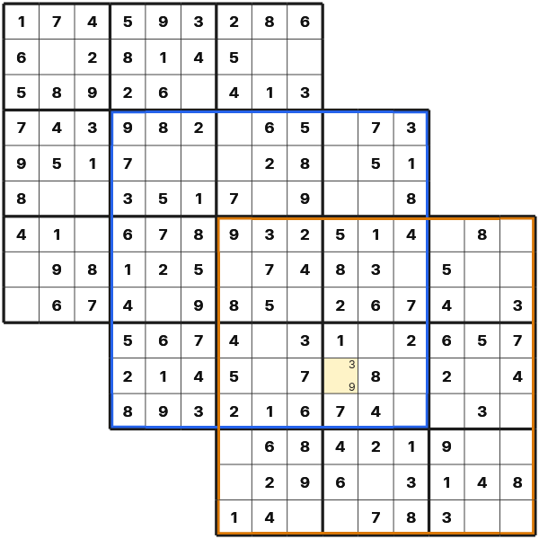 Intersecting candidates in a shared Tripledoku cell