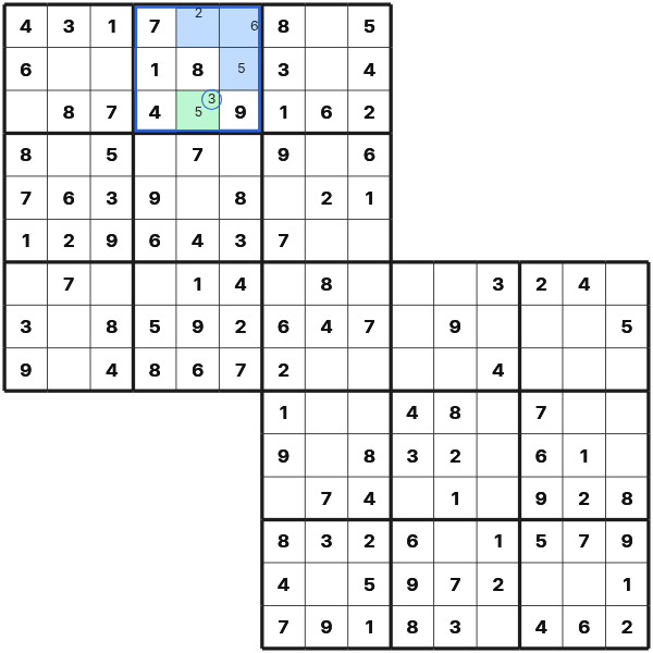 Hidden single in Twodoku