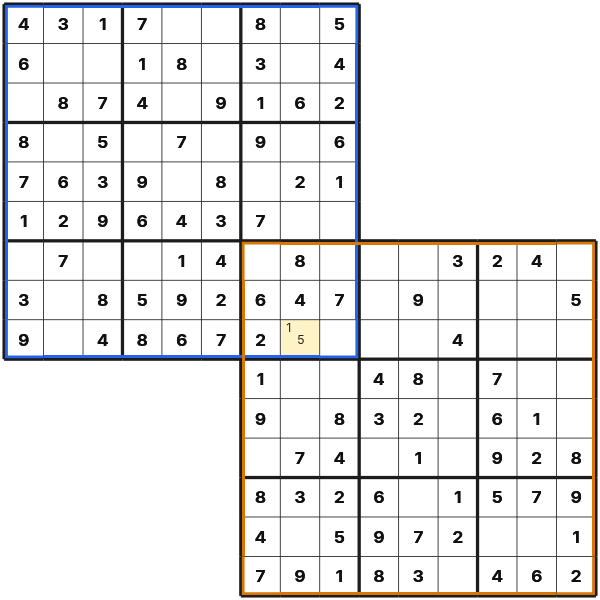 Intersecting candidates in a shared Twodoku cell