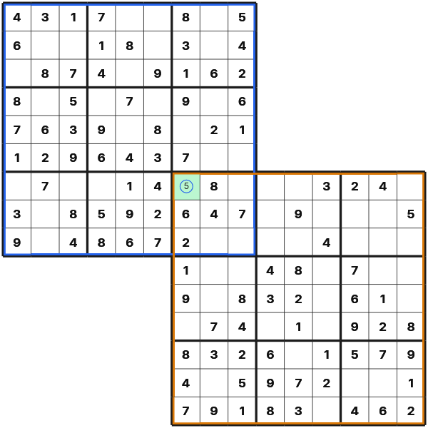 Solving a shared cell in Twodoku