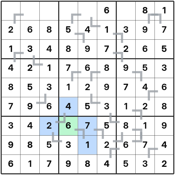 Vudoku clues overlap at one cell